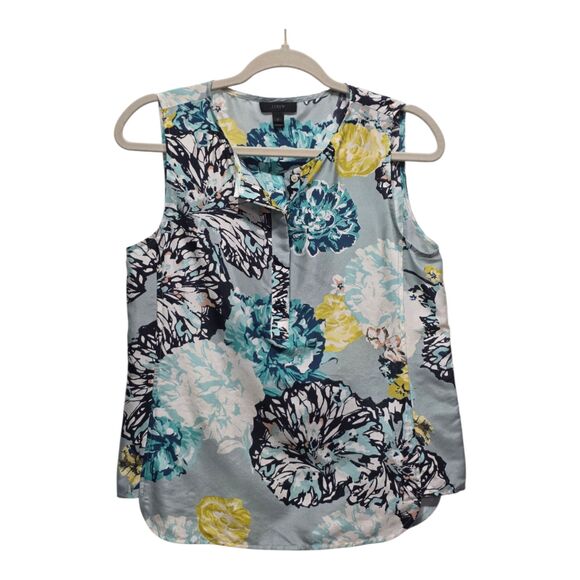 J.Crew Womens Floral 100% Silk Button Up Popover Blouse Sleeveless Shell Tank, 2 - Picture 1 of 8